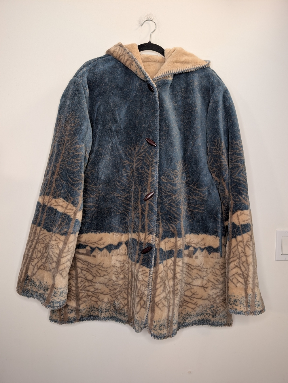Alpine Studio Reversible Hooded Fleece Jacket Woodland Print Cozy XL - Picture 2 of 6